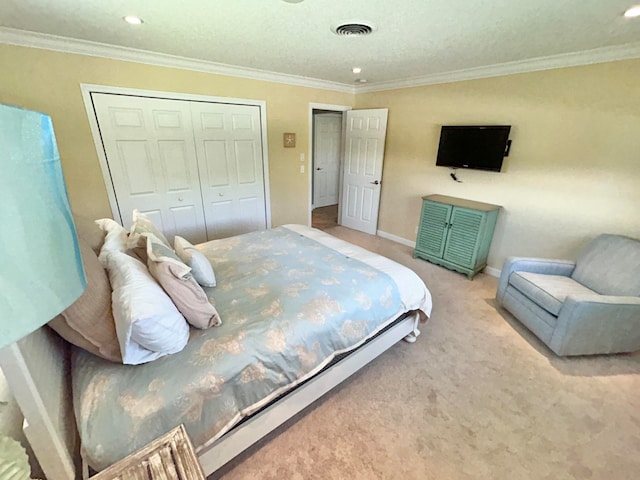 bedroom with carpet and ornamental molding