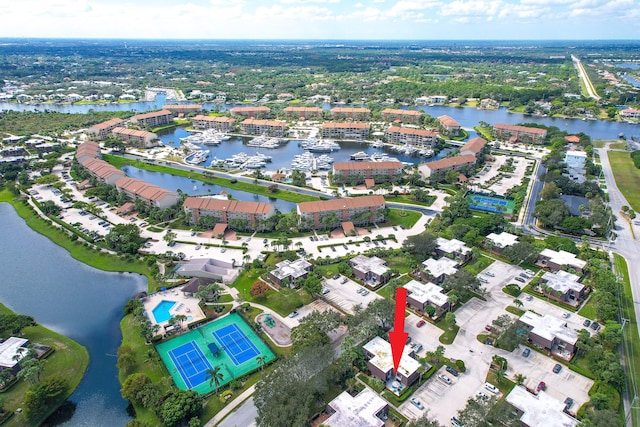 aerial view with a water view