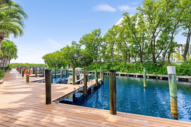 view of dock with a water view