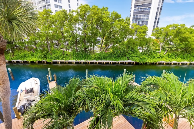 property view of water featuring a dock