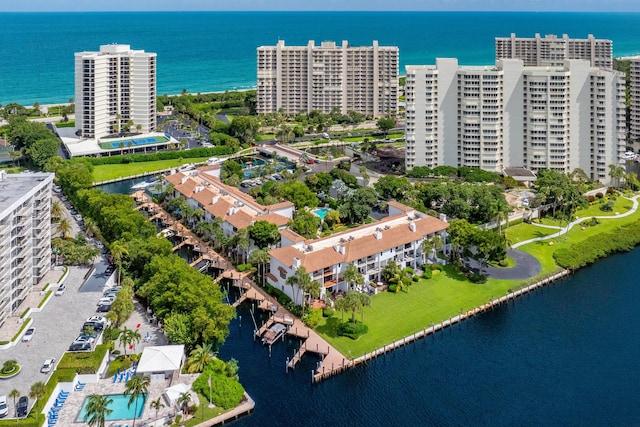 aerial view with a water view