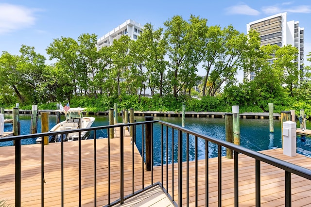 view of pool with a water view and a dock