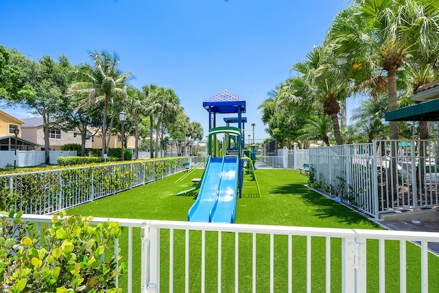 view of play area with a lawn