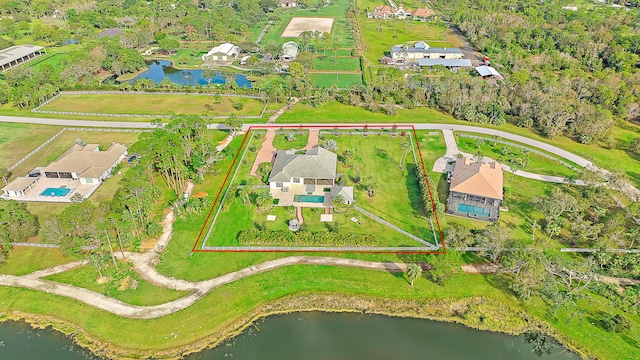 aerial view with a water view