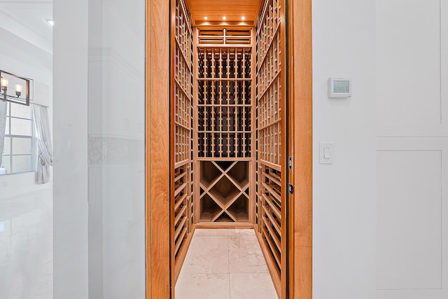 wine area with wood ceiling