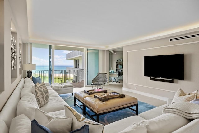 living area featuring visible vents and baseboards