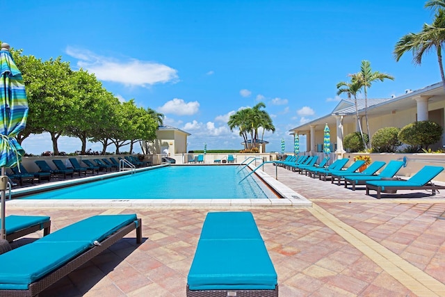 view of swimming pool with a patio area