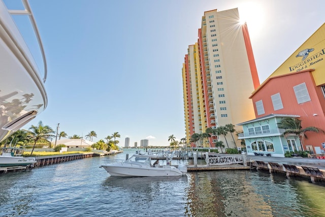 dock area featuring a water view