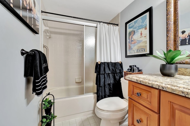 full bathroom with tile patterned flooring, vanity, toilet, and shower / bath combo