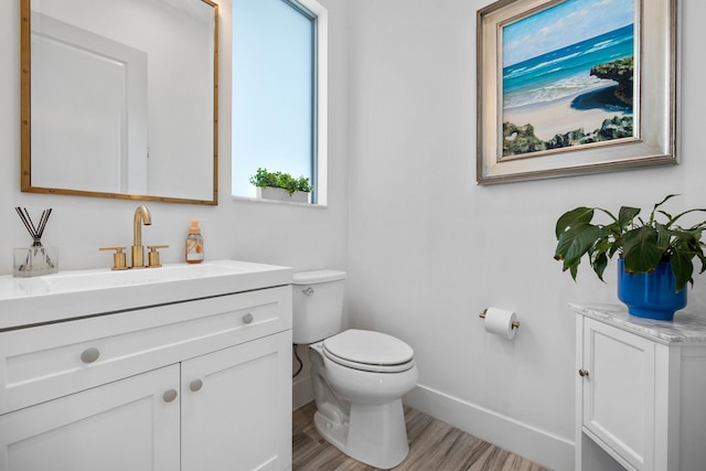 bathroom featuring vanity, toilet, and wood-type flooring