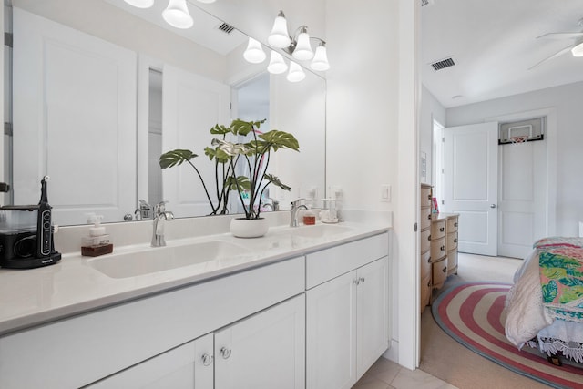 bathroom featuring vanity and ceiling fan