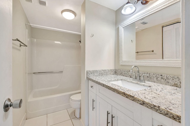 full bathroom with tile patterned floors, toilet, bathing tub / shower combination, and vanity