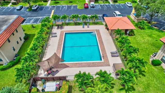 view of swimming pool with a patio