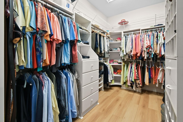 walk in closet with light wood-type flooring