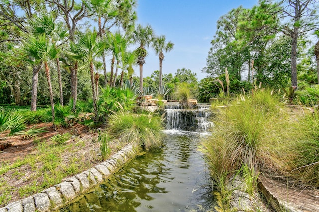 view of community with a water view