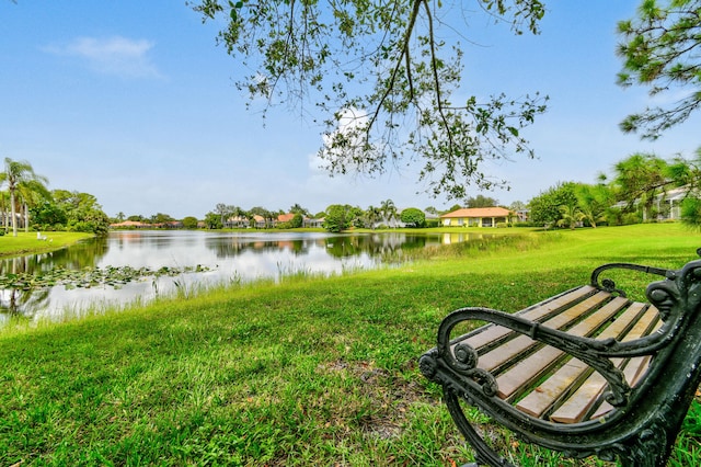 view of yard with a water view