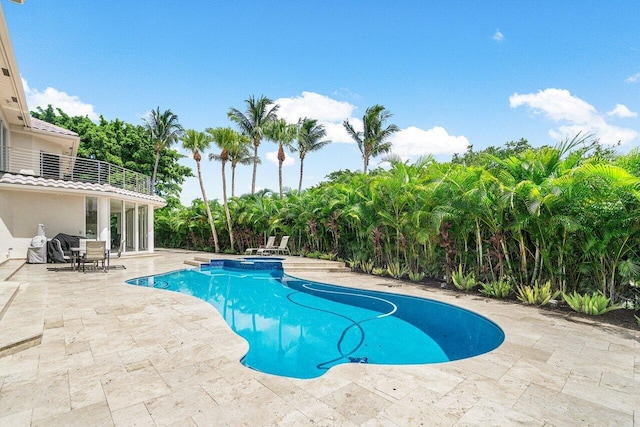 view of swimming pool featuring a patio