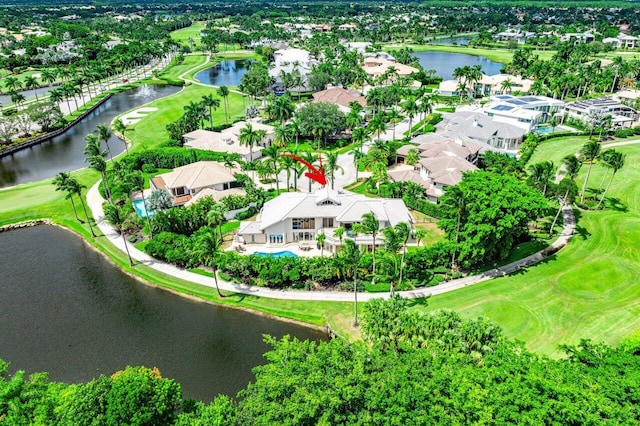 aerial view with a water view