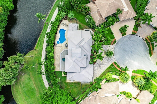 aerial view with a water view