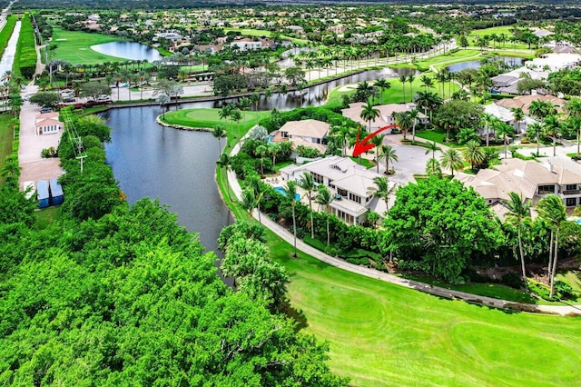 bird's eye view featuring a water view