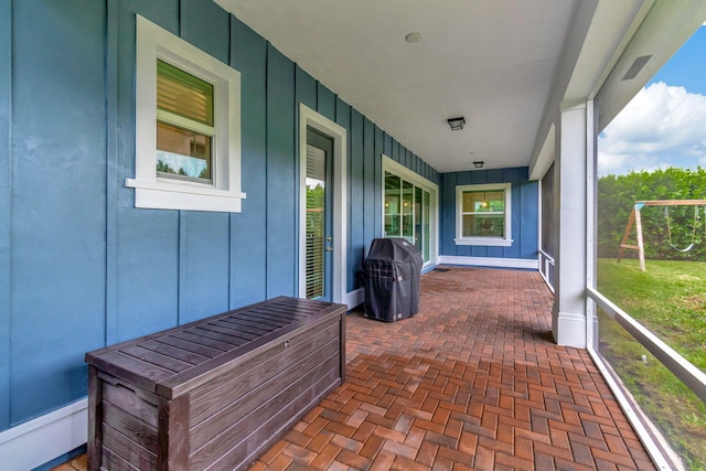 view of patio with a porch and grilling area