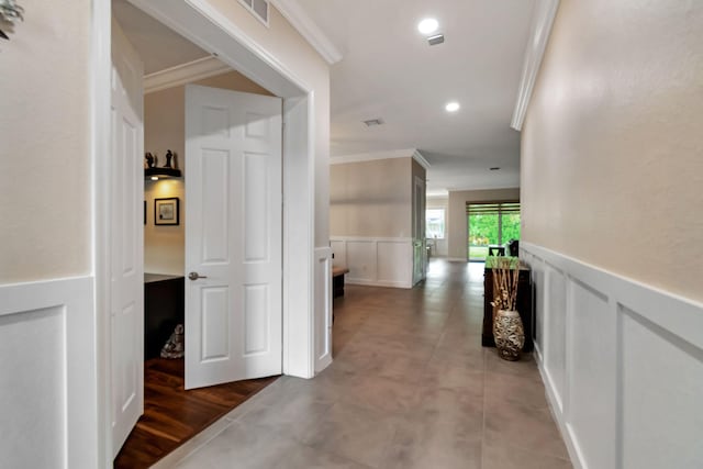 hallway with ornamental molding