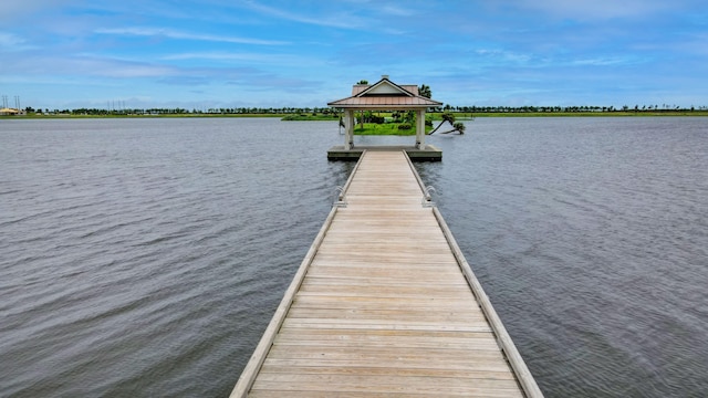 view of dock with a water view