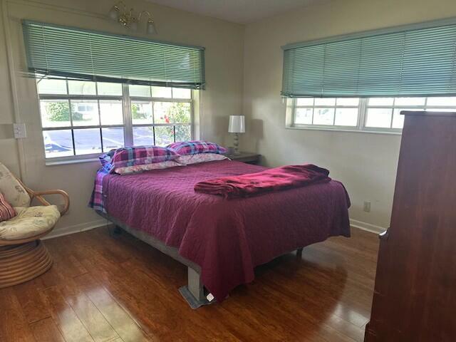 bedroom with multiple windows and hardwood / wood-style flooring