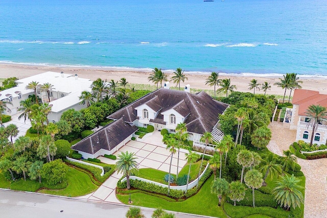 drone / aerial view with a view of the beach and a water view