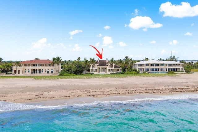 exterior space featuring a beach view