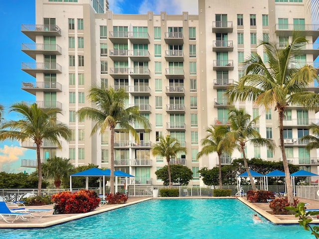 view of swimming pool with a patio area