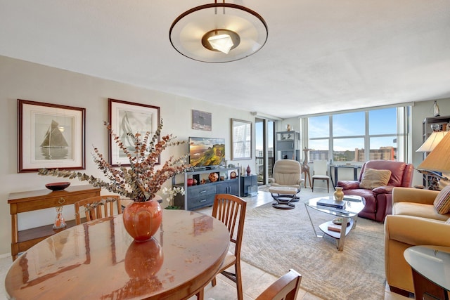 living room with a wall of windows