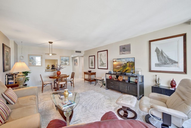 living room featuring light tile patterned flooring