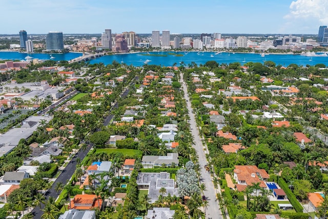 aerial view featuring a water view