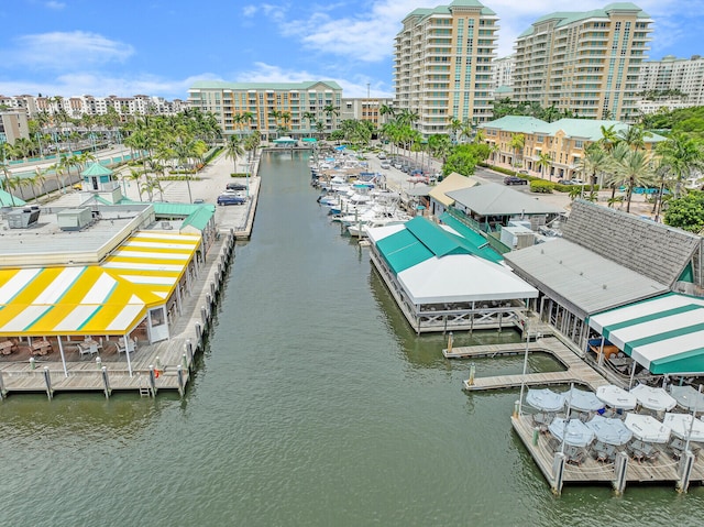 drone / aerial view featuring a water view