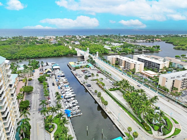 drone / aerial view featuring a water view