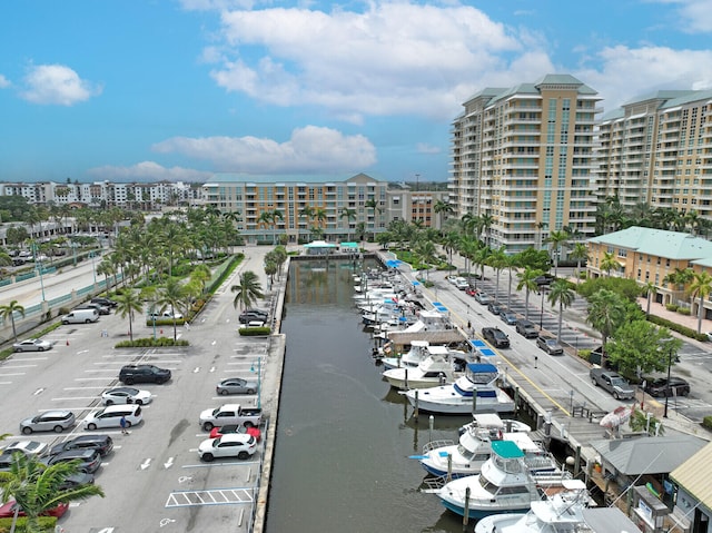 exterior space with a water view