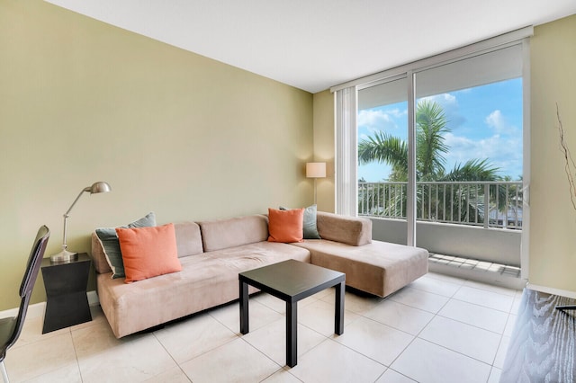 living room featuring light tile patterned floors