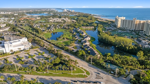 bird's eye view featuring a water view