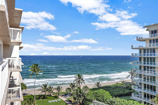 view of water feature featuring a beach view