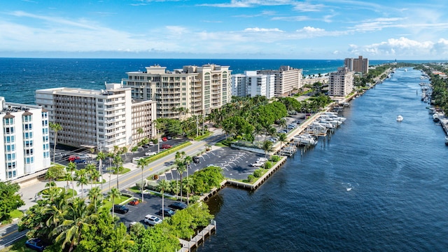 bird's eye view with a water view and a city view