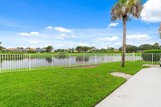 view of yard with a water view