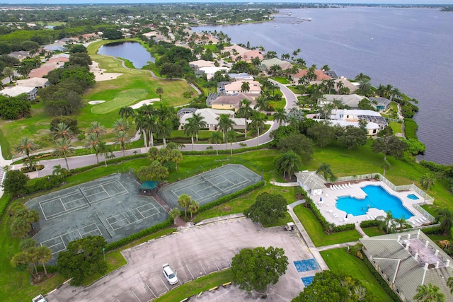 bird's eye view featuring a water view