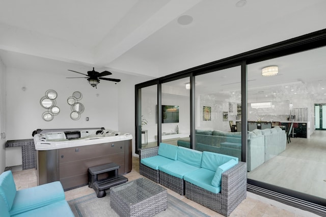 living room with ceiling fan