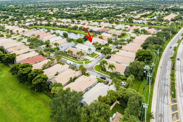 bird's eye view featuring a water view