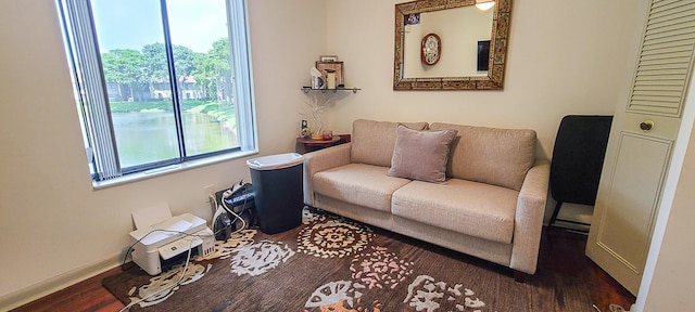 sitting room with dark wood-type flooring