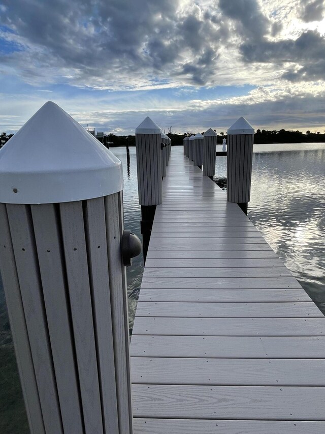 view of dock with a water view