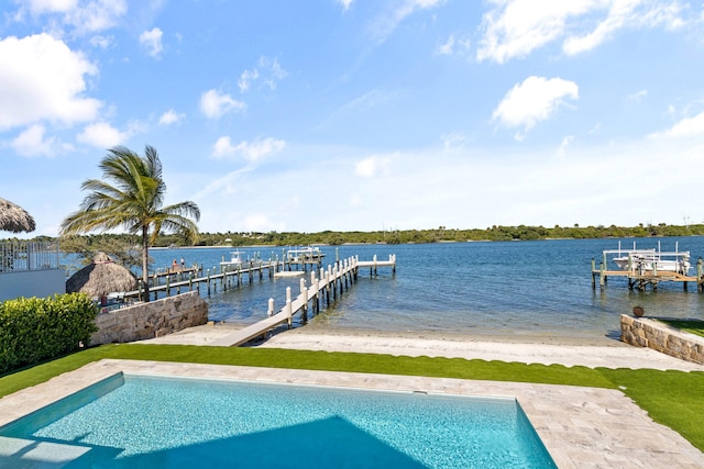 dock area featuring a water view