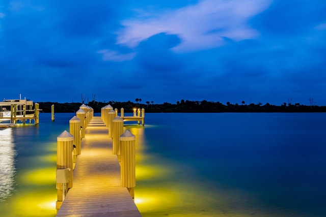 view of dock with a water view