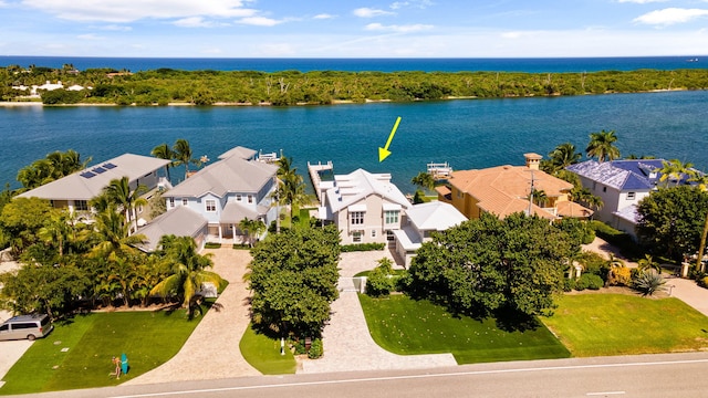 aerial view with a water view